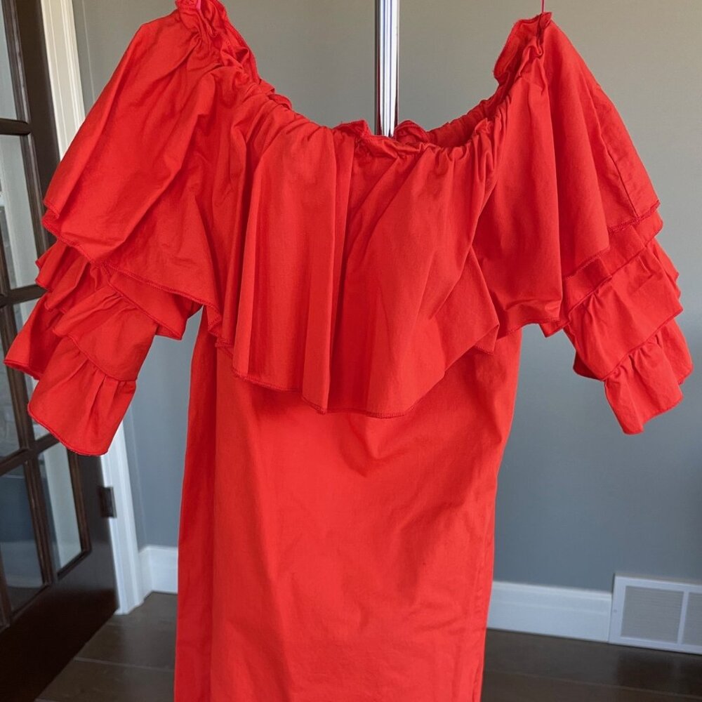 Orange/Red Summer Strapless Dress Size: S